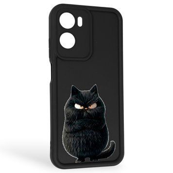 Чехол силиконовый Soft Touch с 3D принтом злой котик для Motorola E15 черный (Полная защита камеры) 0047084 фото