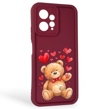 Чохол силіконовий Soft Touch з 3D принтом милий ведмедик для Xiaomi Redmi Note 12 4G бордовий (Повний захист камери) 0044861 фото