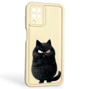 Чехол силиконовый оригинальный Soft Touch с 3D принтом злой котик для Samsung Galaxy M12 (SM-M127F) молочный (Полная защита камеры) 0046365 фото
