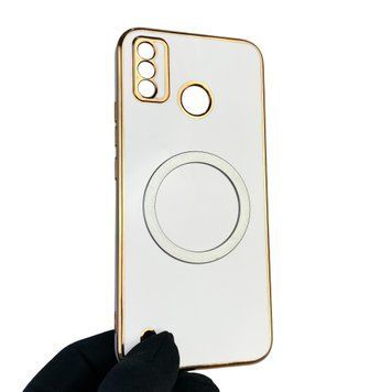 Чохол для Tecno Spark 6 Go (KE5) з кільцем MagSafe із золотою окантовкою на техно спарк 6 го білий gs1 0021590 фото