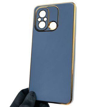 Чехол для Xiaomi Poco C55 глянцевый с золотой окантовкой с защитой камеры на сяоми поко с55 синий 0000098 фото