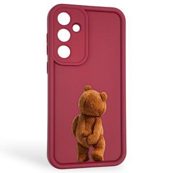 Чехол силиконовый оригинальный Soft Touch с 3D принтом смешного теда мишки для Samsung Galaxy A55 5G (SM-A556B) бордовый (Полная защита камеры) 0048738 фото