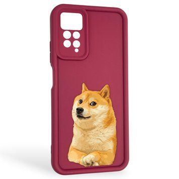 Чехол силиконовый оригинальный Soft Touch с 3D принтом мема сибу для Xiaomi Redmi Note 11 Pro бордовый (Полная защита камеры) 0047902 фото