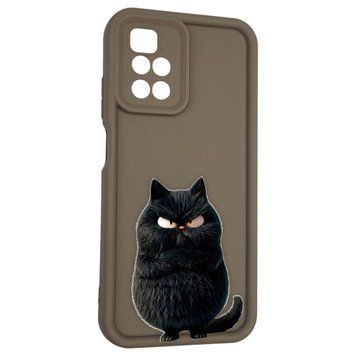 Чехол силиконовый оригинальный Soft Touch с 3D принтом злой котик для Xiaomi Redmi 10 коричневый (Полная защита камеры) 0046616 фото