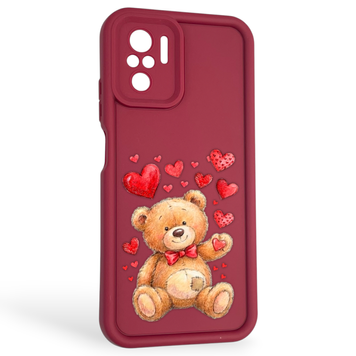 Чохол силіконовий оригінальний Soft Touch з 3D принтом милий ведмедик для Xiaomi Redmi Note 10 бордовий (Повний захист камери) 0043762 фото