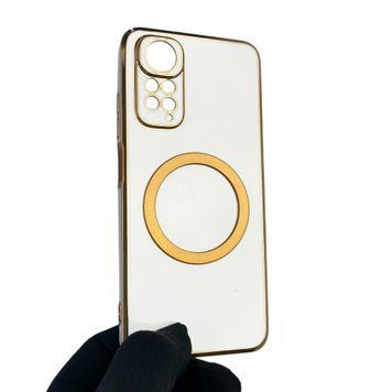 Чохол для Xiaomi Redmi Note 11 4G з кільцем MagSafe із золотою окантовкою на сяомі редмі нот 11 білий gs1 0022605 фото