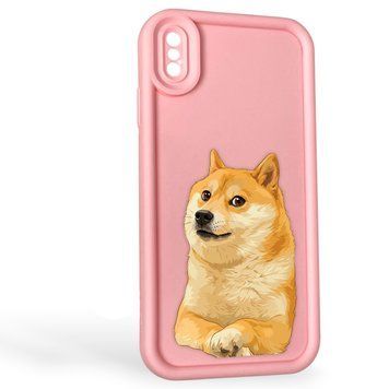 Чехол силиконовый Soft Touch с 3D принтом мема сибу для Apple iPhone Xs Max розовый (Полная защита камеры) 0048275 фото