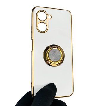 Чехол для Realme C33 с кольцом-подставкой с золотой окантовкой на реалми с33 белый gs1 0020513 фото