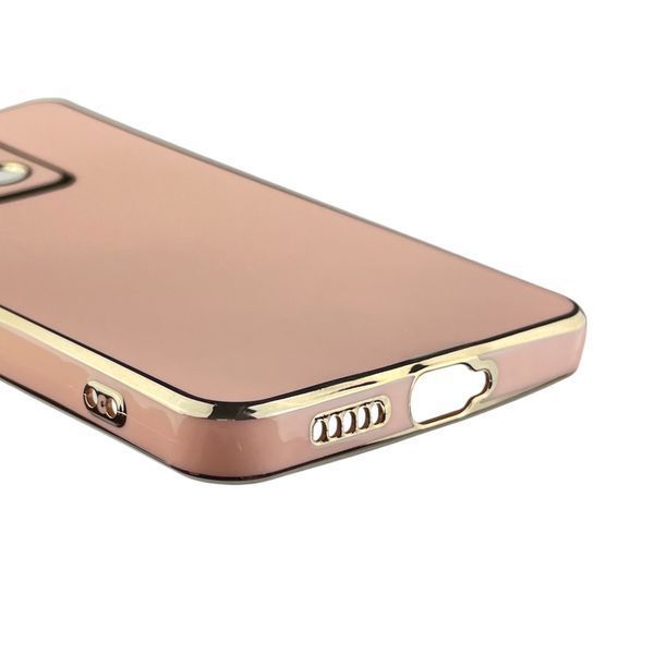 Чохол для Xiaomi POCO X6 глянсовий із золотою окантовкою із захистом камери на сяомі поко х6 рожевий пудровий 0008388 фото