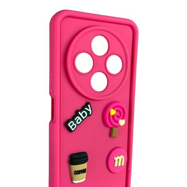 Чохол для Xiaomi Poco C75 малиновий з 3D фігурками (солодощі, софт-тач) 0062423 фото
