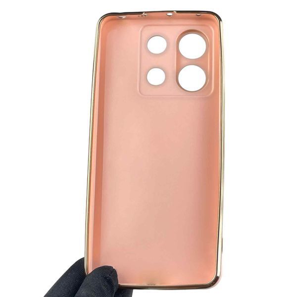 Чохол для Xiaomi POCO X6 глянсовий із золотою окантовкою із захистом камери на сяомі поко х6 рожевий пудровий 0008388 фото