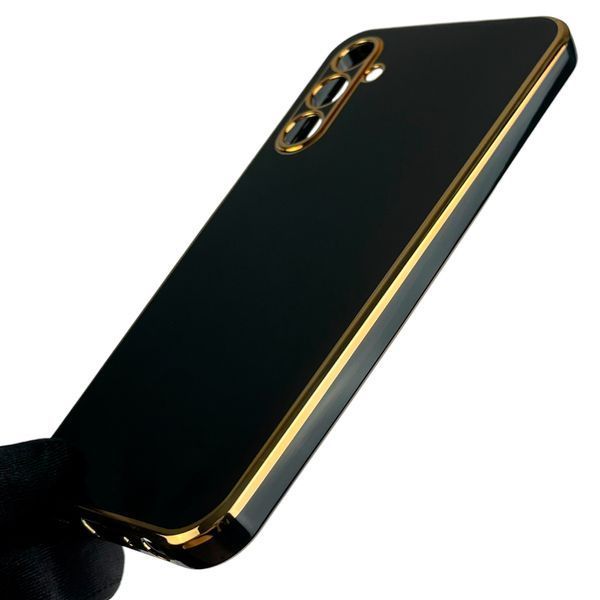Чехол для Samsung Galaxy A24 (SM-A245F) с золотой окантовкой с защитой камеры на самсунг а24 чёрный 0008278 фото