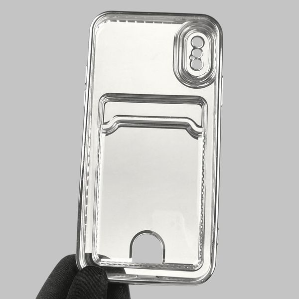 Чехол для Apple iPhone Xs с серебряной окантовкой с карманом для карт на айфон Хс серебряный 0013190 фото