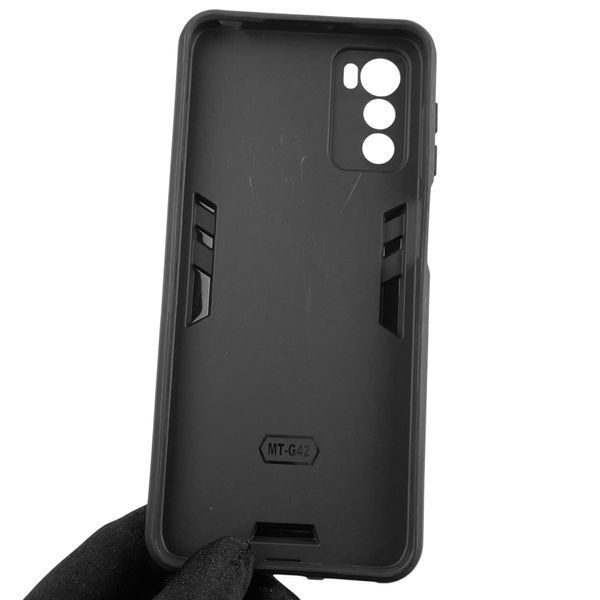 Чохол для телефона Motorola G42 броньований з магнітним кільцем-тримачем на моторола г42 чорний 0025649 фото