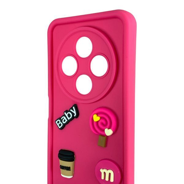 Чохол для Xiaomi Poco C75 малиновий з 3D фігурками (солодощі, софт-тач) 0062423 фото