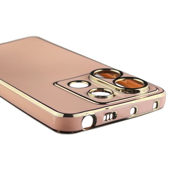 Чохол для Xiaomi POCO X6 глянсовий із золотою окантовкою із захистом камери на сяомі поко х6 рожевий пудровий 0008388 фото