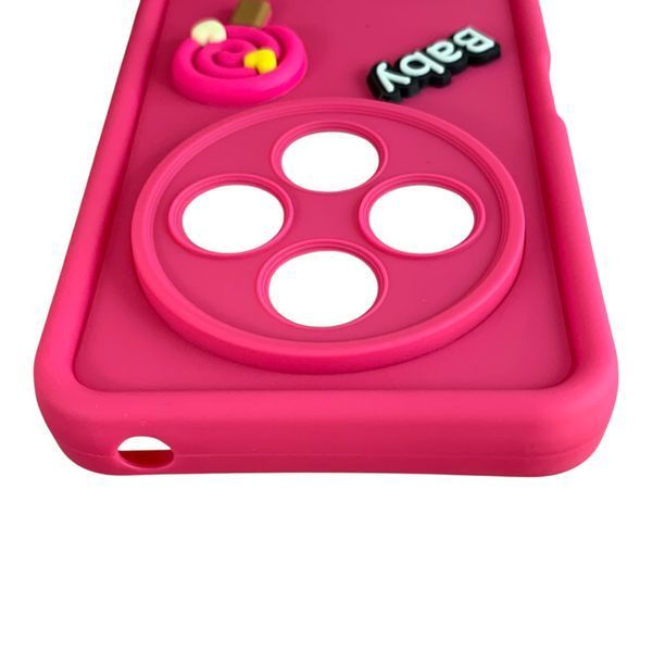 Чохол для Xiaomi Poco C75 малиновий з 3D фігурками (солодощі, софт-тач) 0062423 фото