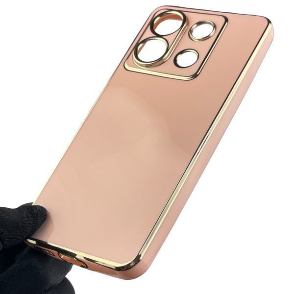 Чохол для Xiaomi POCO X6 глянсовий із золотою окантовкою із захистом камери на сяомі поко х6 рожевий пудровий 0008388 фото