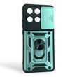 Чехол со шторкой камеры для Motorola G86 Power 5G зеленый (противоударный, кольцо в авто)