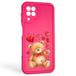 Чехол силиконовый оригинальный Soft Touch с 3D принтом милый мишка для Samsung Galaxy M22 4G (SM-M225F) малиновый (Полная защита камеры)