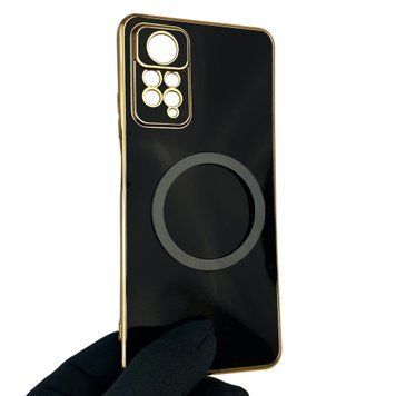 Чехол для Xiaomi Redmi Note 11 Pro 4G с кольцом MagSafe с золотой окантовкой на редми нот 11 про черный gs1 0021736 фото