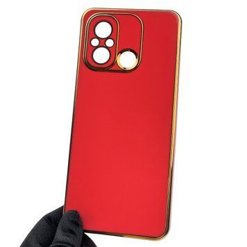 Чехол для Xiaomi Poco C55 глянцевый с золотой окантовкой с защитой камеры на сяоми поко с55 красный 0000099 фото