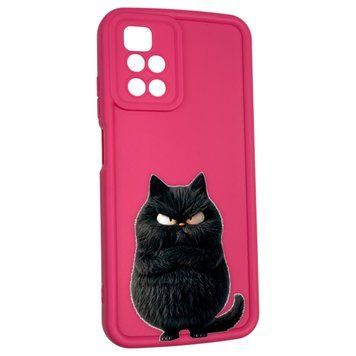 Чехол силиконовый оригинальный Soft Touch с 3D принтом злой котик для Xiaomi Redmi 10 малиновый (Полная защита камеры) 0046617 фото
