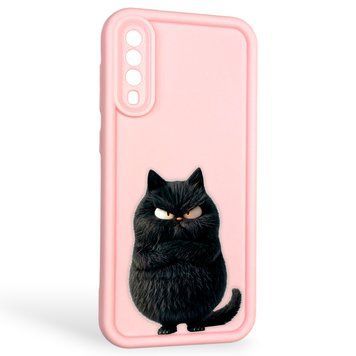 Чехол силиконовый оригинальный Soft Touch с 3D принтом злой котик для Samsung Galaxy A50 (SM-A505F) розовый (Полная защита камеры) 0046466 фото
