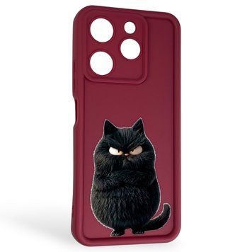 Чехол силиконовый Soft Touch с 3D принтом злой котик для TECNO Spark 10 Pro (KI7) бордовый (Полная защита камеры) 0047025 фото