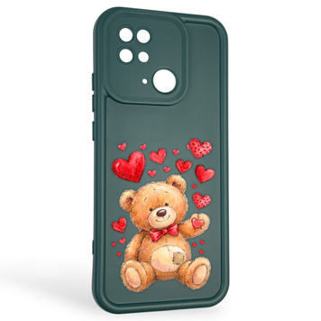 Чехол силиконовый оригинальный Soft Touch с 3D принтом милый мишка для Xiaomi Poco C40 темно-зеленый (Полная защита камеры) 0043639 фото