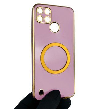 Чохол для Realme C21Y з кільцем MagSafe із золотою окантовкою на реалмі с21у чорничний gs1 0022263 фото