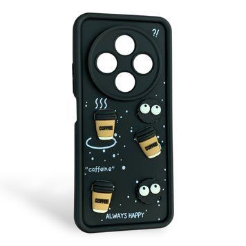 Чохол для Xiaomi Poco C75 чорний з 3D фігурками (кава, софт-тач) 0062424 фото