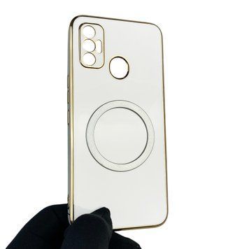 Чехол для Tecno Spark 7 KF6n с кольцом MagSafe с золотой окантовкой на техно спарк 7 белый gs1 0021594 фото
