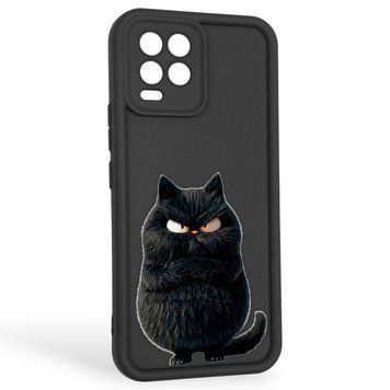 Чехол силиконовый оригинальный Soft Touch с 3D принтом злой котик для Realme 8 Pro черный (Полная защита камеры) 0046315 фото