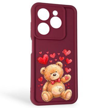 Чохол силіконовий Soft Touch з 3D принтом милий ведмедик для Tecno Spark 20 (KJ5n) бордовий (Повний захист камери) 0045078 фото