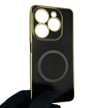 Чехол для Tecno Spark 20 KJ5n с кольцом MagSafe с золотой окантовкой на техно спарк 20 черный gs1 0022009 фото