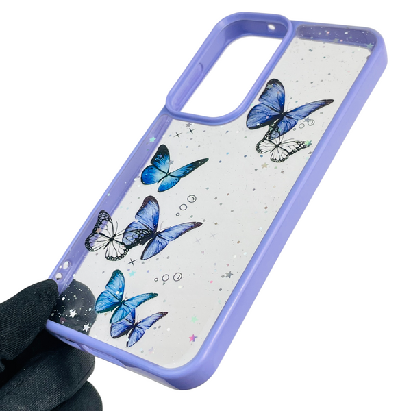 Чехол для Samsung Galaxy S23 FE (SM-S711) с блёстками с бабочками на самсунг с23 фе сиреневый 0037690 фото