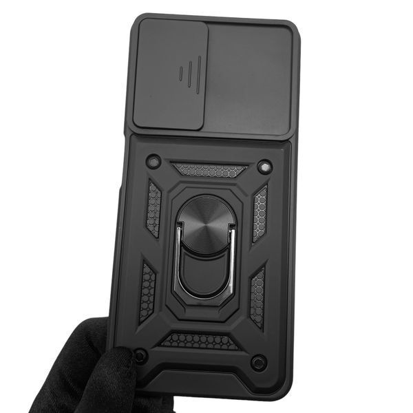 Чехол для ZTE Blade V40 Vita бронированный с кольцом со шторкой на камеру на зте блейд в40 вита чёрный 0002225 фото