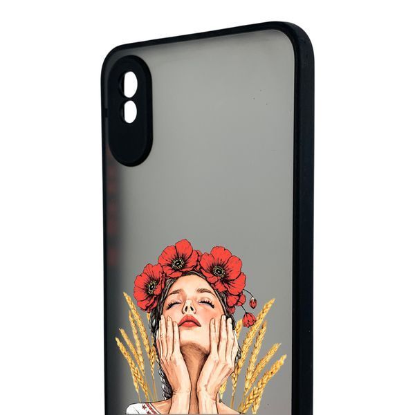 Чохол для телефона Xiaomi Redmi 9A с 3D принтом дівчина маки колоски із захистом камери чорний 0059267 фото