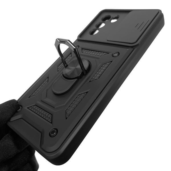 Чехол для ZTE Blade V40 Vita бронированный с кольцом со шторкой на камеру на зте блейд в40 вита чёрный 0002225 фото