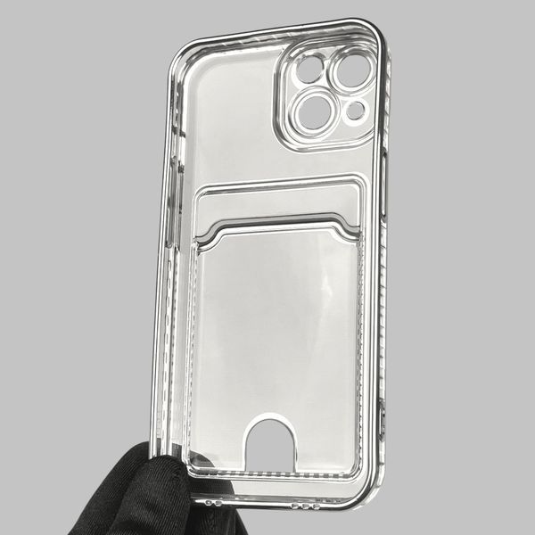 Чехол для Apple iPhone 14 с серебряной окантовкой с карманом для карт на айфон 14 серебряный 0013011 фото