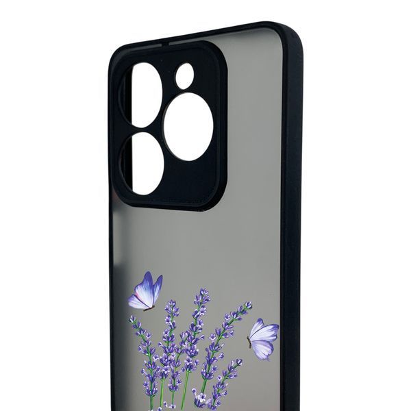 Чохол для телефона Tecno Spark 20 (KJ5n) с 3D принтом лаванда з метеликами із захистом камери чорний 0059317 фото