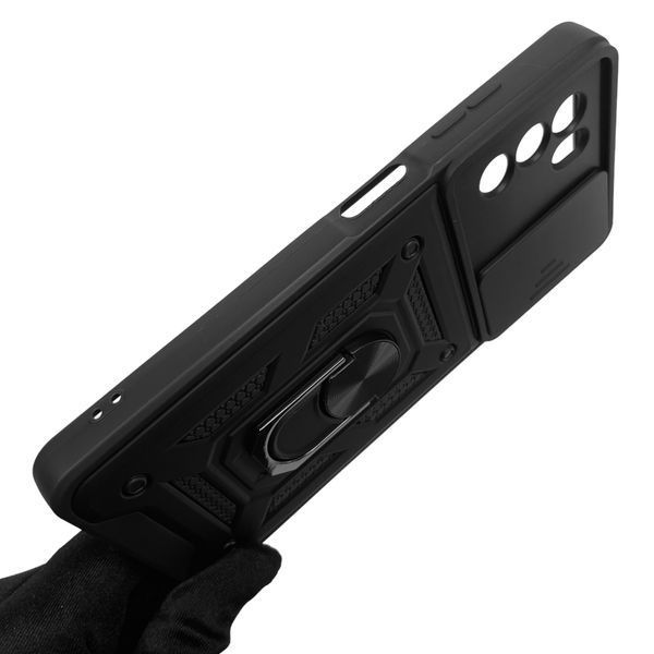 Чехол для ZTE Blade V40 Vita бронированный с кольцом со шторкой на камеру на зте блейд в40 вита чёрный 0002225 фото