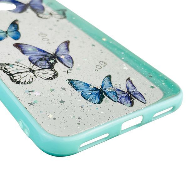 Чохол для Huawei Y7 2019 з блискітками з метеликами на хуавей у7 2019 бірюзовий 0037537 фото
