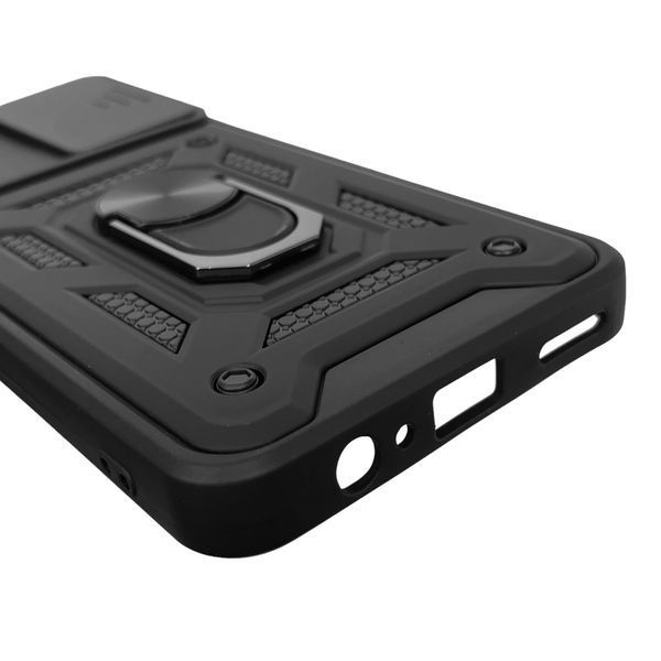Чехол для ZTE Blade V40 Vita бронированный с кольцом со шторкой на камеру на зте блейд в40 вита чёрный 0002225 фото