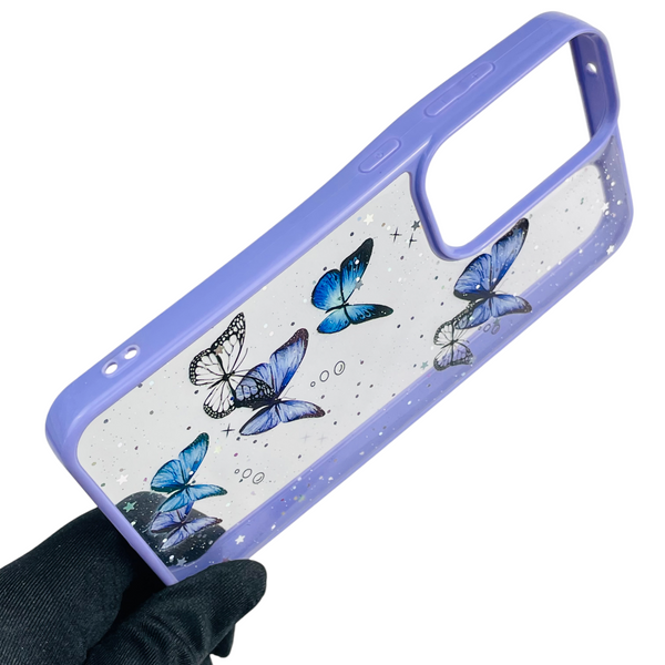 Чехол для Samsung Galaxy S23 FE (SM-S711) с блёстками с бабочками на самсунг с23 фе сиреневый 0037690 фото