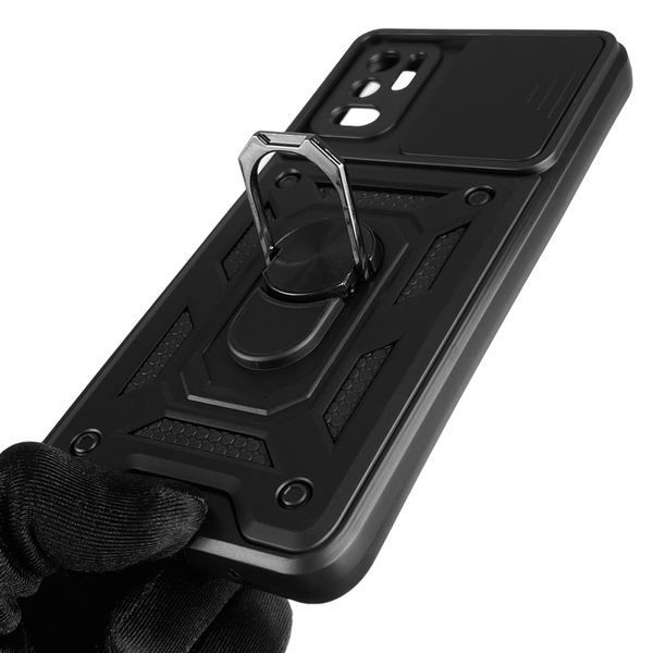 Чохол для Xiaomi Poco M3 Pro 4G броньований з кільцем зі шторкою на камеру на сяомі поко м3 про чорний 0008411 фото