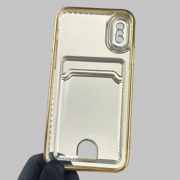 Чохол для Apple iPhone Xs із золотою окантовкою з кишенькою для карток на айфон Хс золотий 0013191 фото