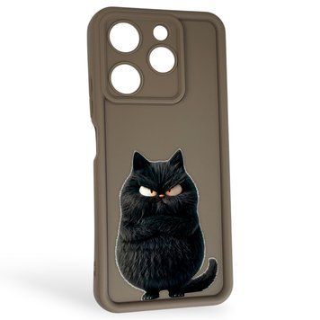Чехол силиконовый Soft Touch с 3D принтом злой котик для TECNO Spark 10 Pro (KI7) коричневый (Полная защита камеры) 0047026 фото