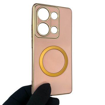 Чехол для Xiaomi POCO M6 Pro 4G с кольцом MagSafe с золотой окантовкой на сяоми поко м6 про пудровый gs1 0022992 фото